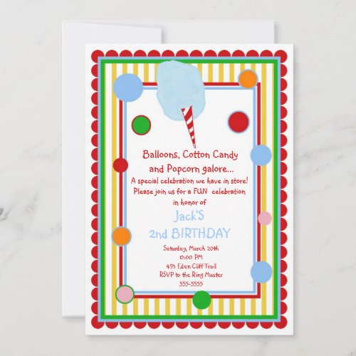 Cotton Candy Circus Carnival Birthday Invitation