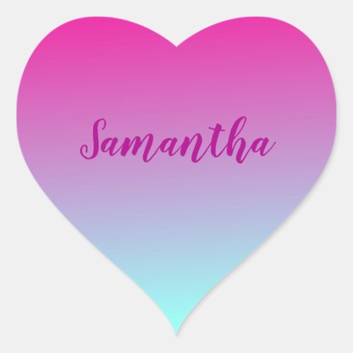 Cotton candy color purple and blue ombre name heart sticker