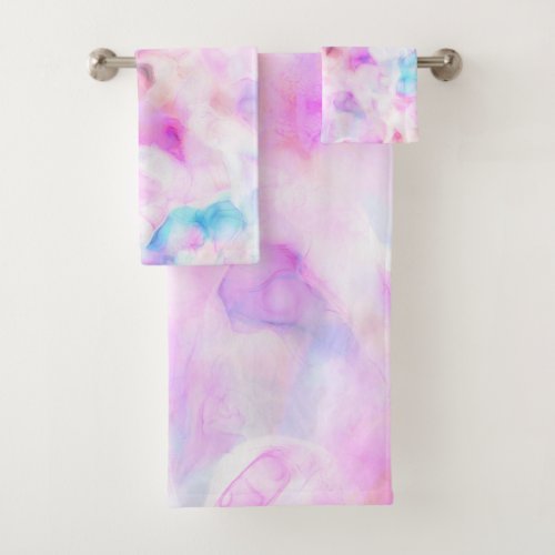 Cotton Candy Colors Watercolor Glam Bath Towel Set