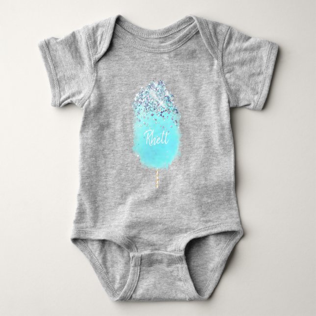 Cotton candy cute blue and gray glitter look baby bodysuit (Front)