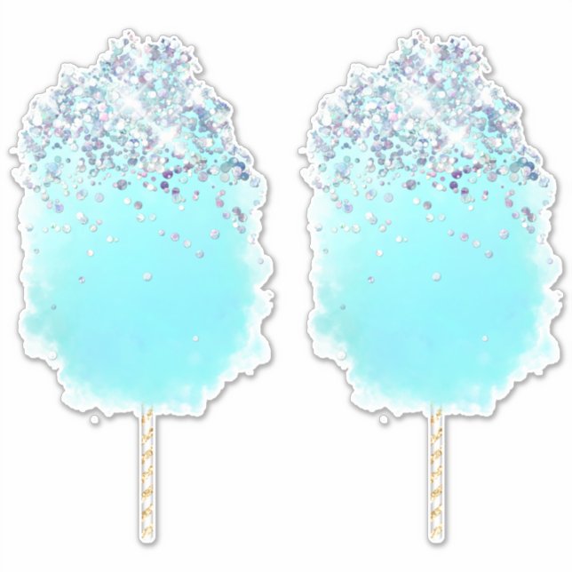 Cotton candy cute blue and silver glitter  sticker (Front)