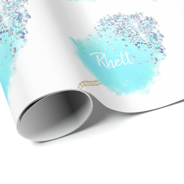 Cotton candy cute blue glitter look wrapping paper (Roll Corner)