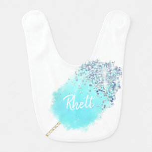 Cotton candy cute blue silver glitter look baby bib