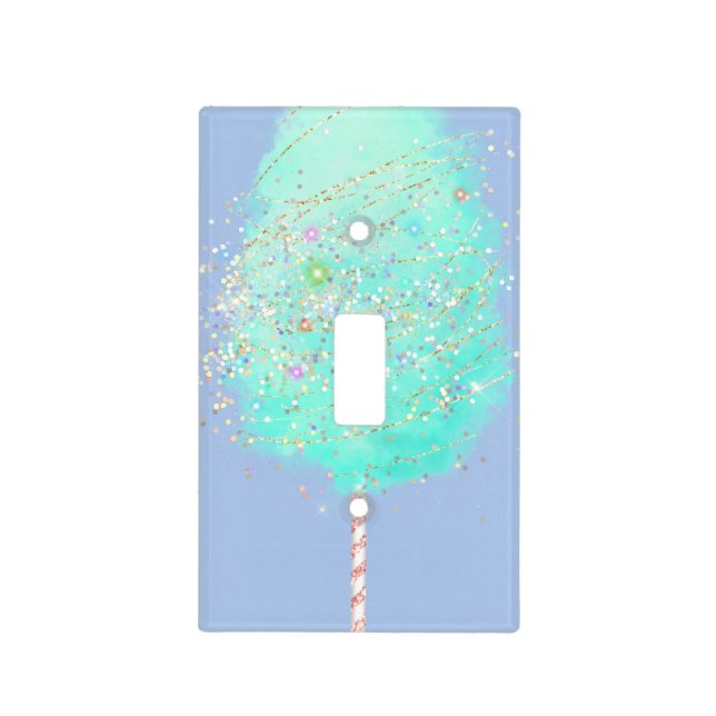 Cotton candy cute glitter purple teal sweet girly light switch cover (Front)