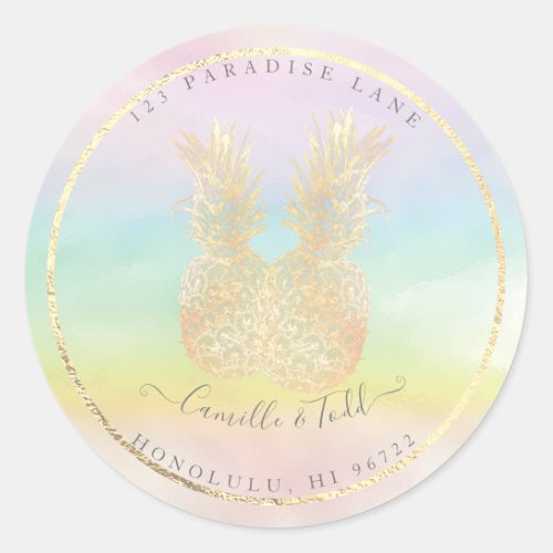 Cotton Candy Faux Gold Double Pineapples Classic Round Sticker
