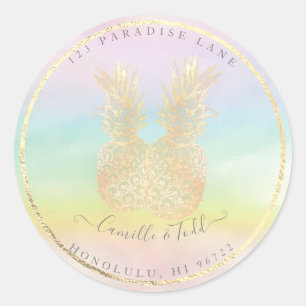 Cotton Candy Faux Gold Double Pineapples Classic Round Sticker