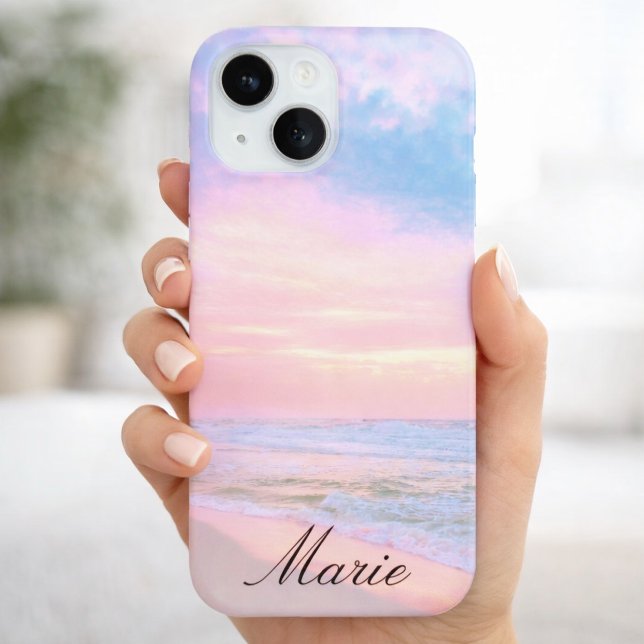 Cotton Candy Florida Beach Sunrise Name Phone Case (Cotton Candy Sunrise Add Your Name Beach iPhone 16 Case)