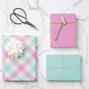 Cotton Candy Gingham Wrapping Paper Sheets