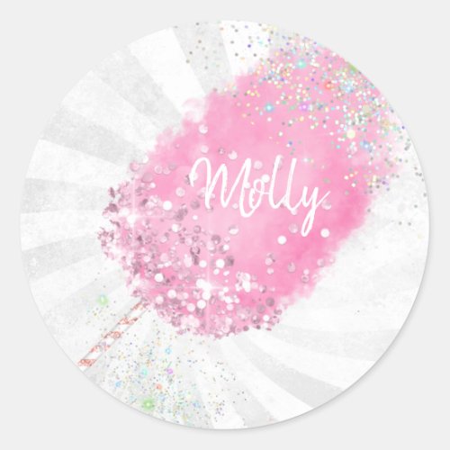 Cotton candy glitter cute pink girly classic round sticker