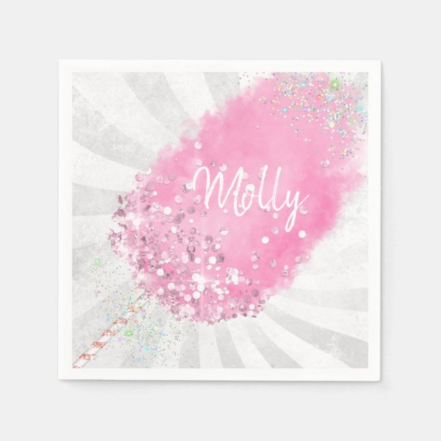 Cotton candy glitter cute pink girly napkins (Front)
