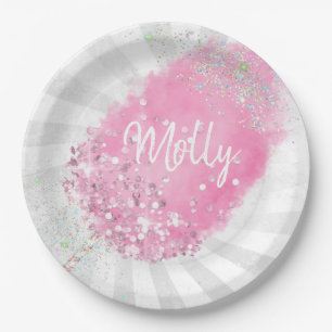 Cotton candy glitter cute pink girly paper plates