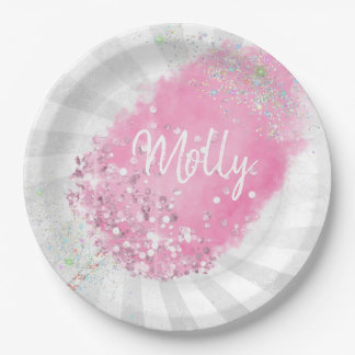 Cotton candy glitter cute pink girly paper plates