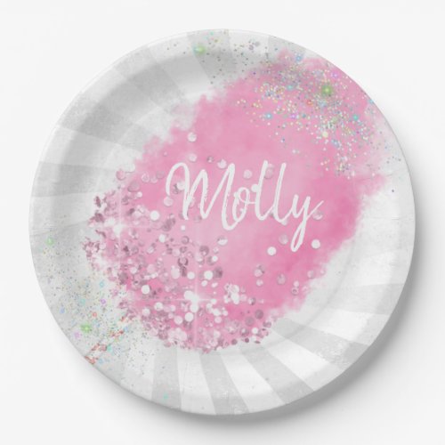 Cotton candy glitter cute pink girly paper plates