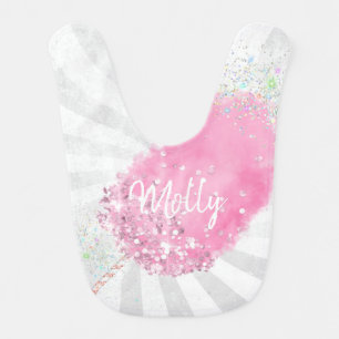 Cotton candy glitter cute pink girly silver stripe baby bib