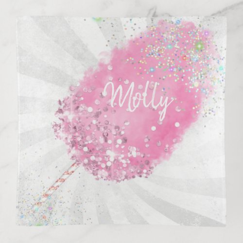 Cotton candy glitter cute pink girly trinket tray