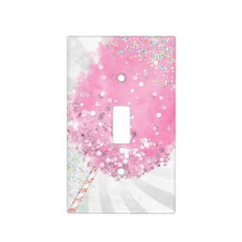 Cotton candy glitter cute pink silver striped light switch cover