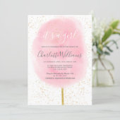 Cotton candy glitter pink watercolor baby shower invitation (Standing Front)