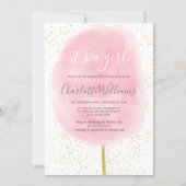 Cotton candy glitter pink watercolor baby shower invitation (Front)