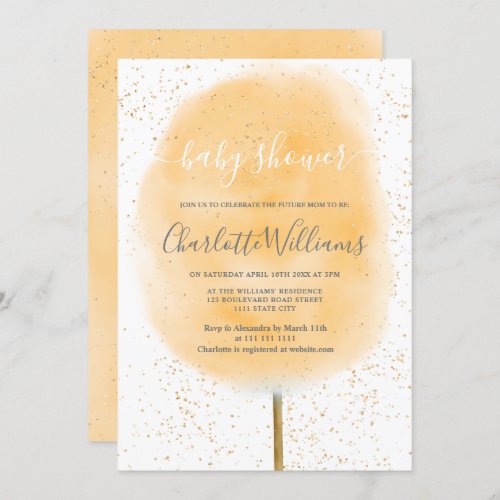 Cotton candy glitter yellow watercolor baby shower invitation