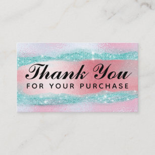 Cotton Candy Holographic Pink Blue Thank You Business Card