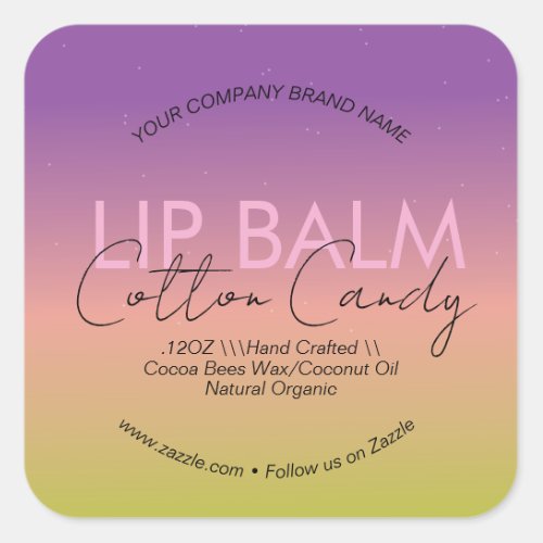 Cotton Candy Lip Balm Business Packaging      Square Sticker