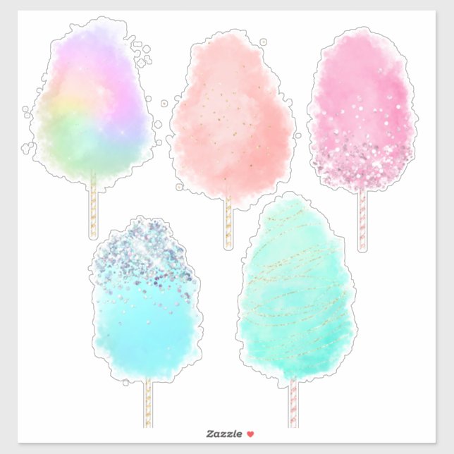 Cotton candy pastel watercolor and glitter cute sticker (Sheet)