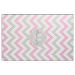 Cotton Candy Pink and Gray Chevron with Monogram Fabric