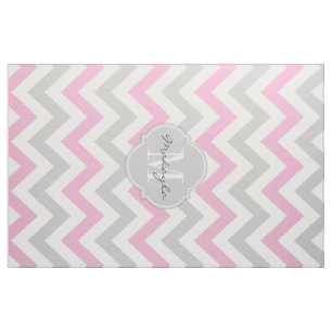 Cotton Candy Pink and Gray Chevron with Monogram Fabric