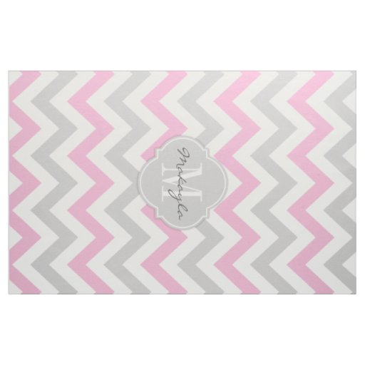 Cotton Candy Pink and Gray Chevron with Monogram Fabric