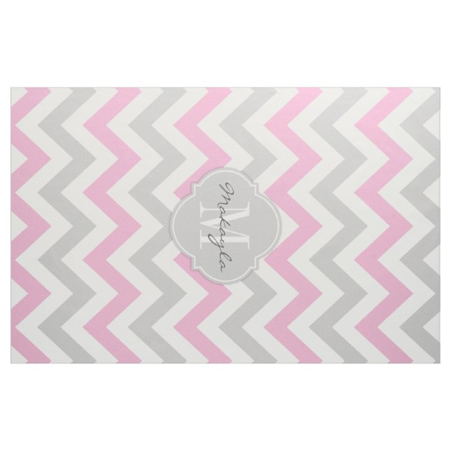 Cotton Candy Pink and Gray Chevron with Monogram Fabric (Yard)