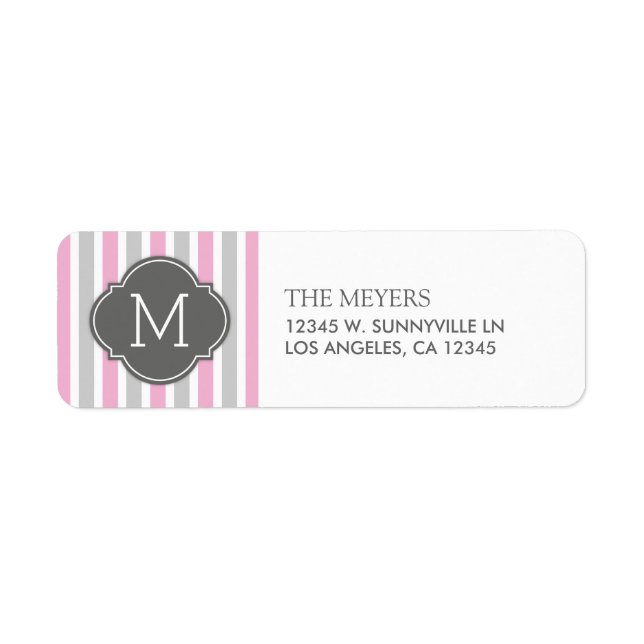 Cotton Candy Pink and Gray Stripes with Monogram Label (Front)