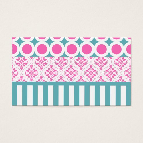 Cotton Candy Pink Blue Circles Stripes Damask Coll Business Card