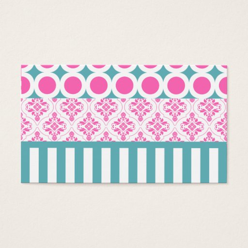 Customizable Cotton Candy Pink Blue Circles Stripes Damask Coll Business Card