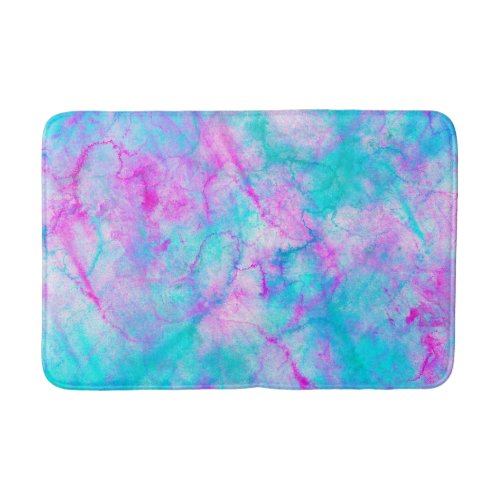 Cotton Candy Pink  Blue Watercolor Wash Stain Bath Mat