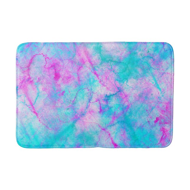Cotton Candy Pink & Blue Watercolor Wash Stain Bath Mat (Front)