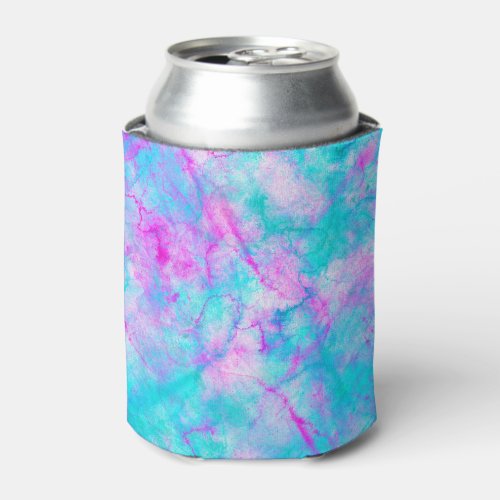 Cotton Candy Pink  Blue Watercolor Wash Stain Can Cooler
