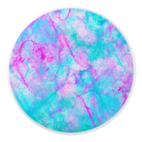 Cotton Candy Pink  Blue Watercolor Wash Stain Ceramic Knob