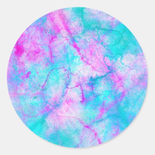 Cotton Candy Pink  Blue Watercolor Wash Stain Classic Round Sticker