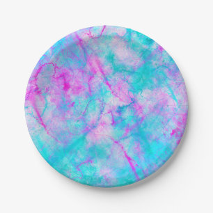 Cotton Candy Pink & Blue Watercolor Wash Stain Paper Plates