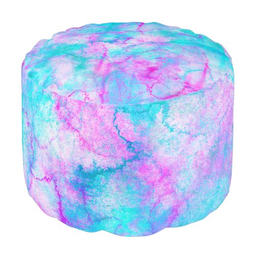 Cotton Candy Pink  Blue Watercolor Wash Stain Pouf