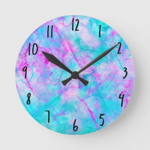Cotton Candy Pink & Blue Watercolor Wash Stain Round Clock