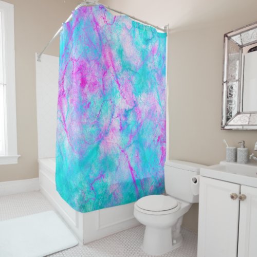 Cotton Candy Pink  Blue Watercolor Wash Stain Shower Curtain
