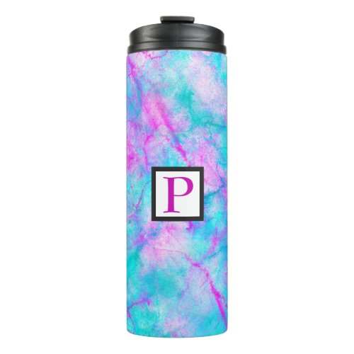 Cotton Candy Pink  Blue Watercolor Wash Stain Thermal Tumbler