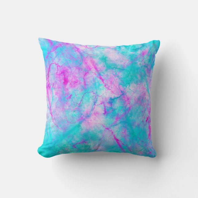 Cotton Candy Pink & Blue Watercolor Wash Stain Throw Pillow (Front)