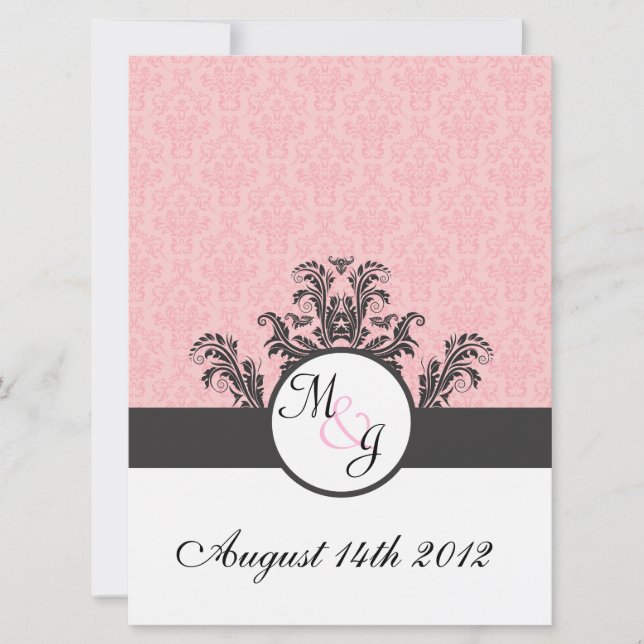 Cotton Candy Pink Damask Wedding Invitation (Front)