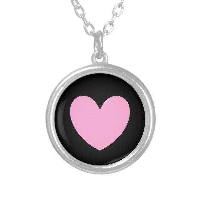 Cotton Candy Pink heart on black Silver Plated Necklace (Front)