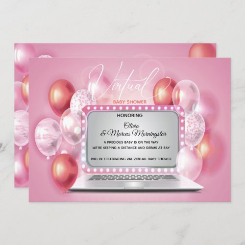 Cotton Candy Pink Laptop Virtual Baby Girl Shower Invitation