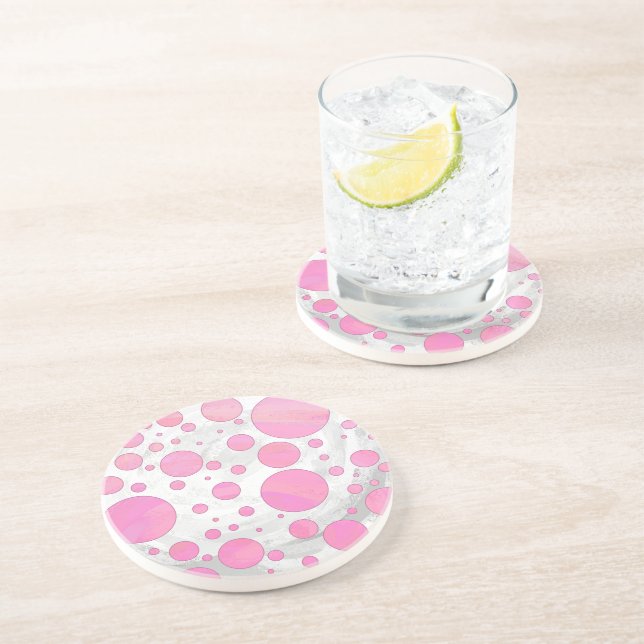 Cotton Candy Pink Polka Dot Drink Coaster (Side)
