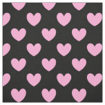 Cotton Candy Pink polka hearts on black Fabric