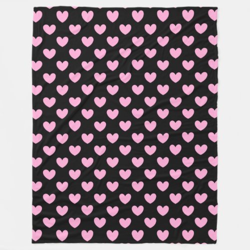 Cotton Candy Pink polka hearts on black Fleece Blanket